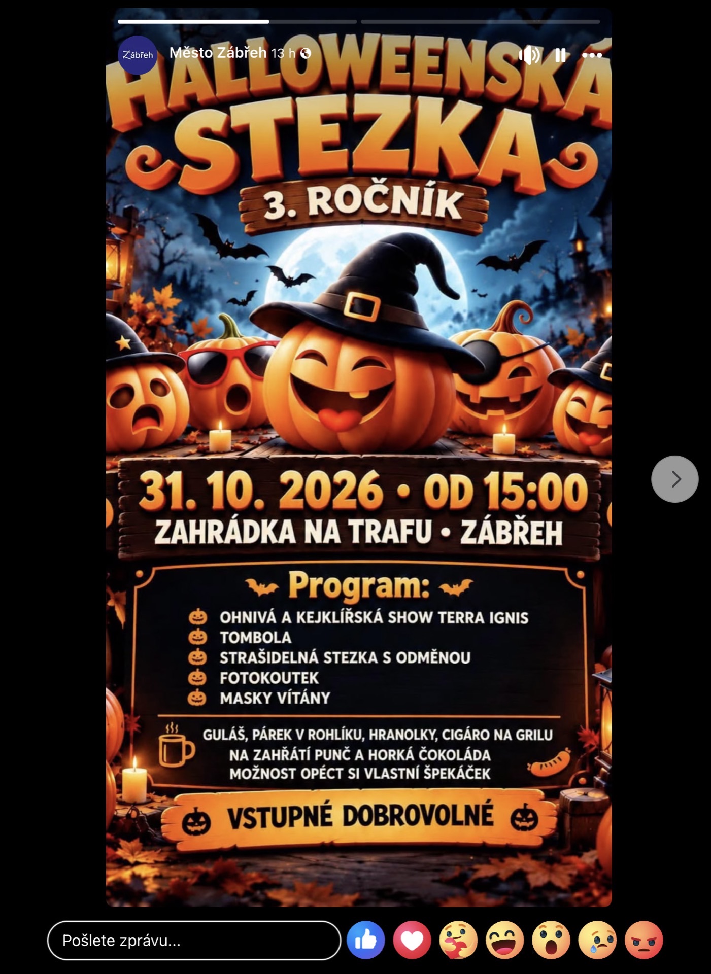 Plakát Halloweenská stezka, 3. ročník, sdílený městem Zábřeh