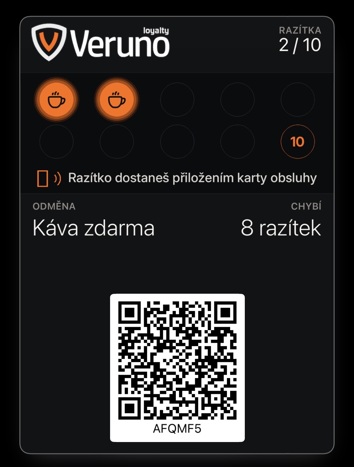 Věrnostní kartička Veruno Loyalty v Apple Wallet